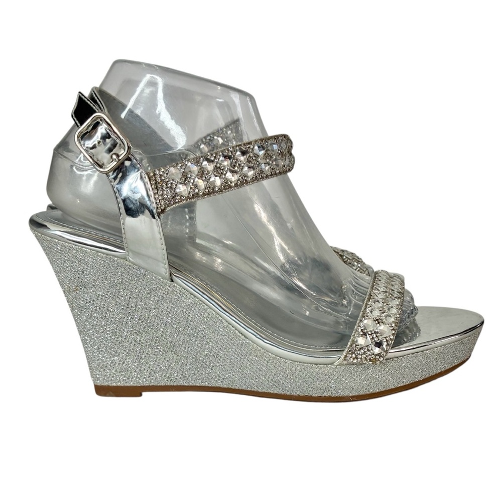 C&M by Chelsea Moreland Jeweled Glitter Wedge Sandals 9 Wide